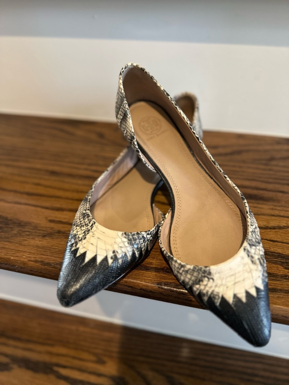 Tory Burch Woven Snakeskin Leather D'Orsay Flats